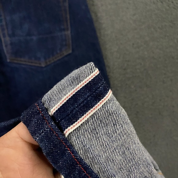 Gustin Selvedge Jeans Mens 38x34 Slim Fit Blue Denim Button Fly Made in USA - Picture 2 of 16